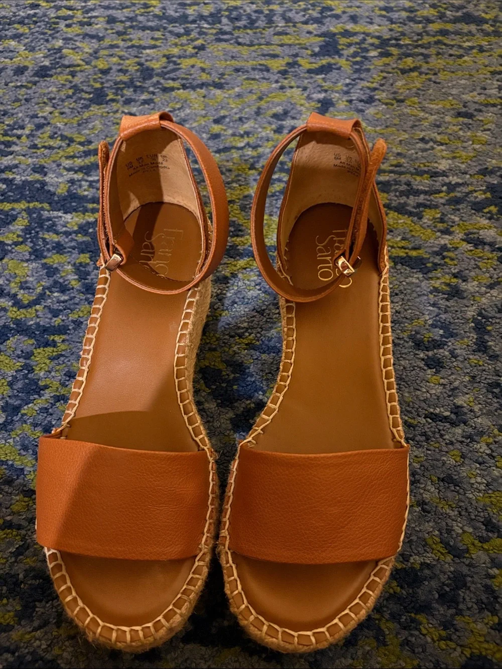 SARTO By Franco Sarto Cognac Leather Ankle-Strap Espadrille Sandals